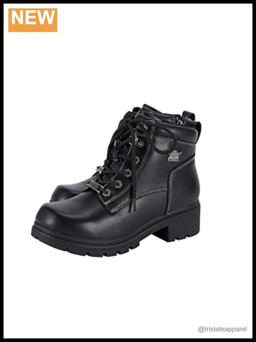 Women's Motorcycle Ankle Boots with Zipper, Lace-up Biker Boots, Low Heel, Faux